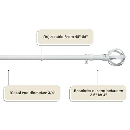 Buono II Halo White Rod & Finial, 48-86 in, for Windows, Finials - size: 48-86, style: Halo White