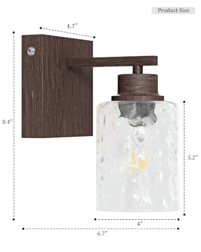 Rayogale Hammered Glass Battery Operated Wall Sconces Set of Two Walnut | Dimmable Rechargeable Wall Lights with Remote Timer, Easy Install Lamp for Living Room Bedroom, Emergency 3000K - color: Walnut(Clear Hammered Lampshades)