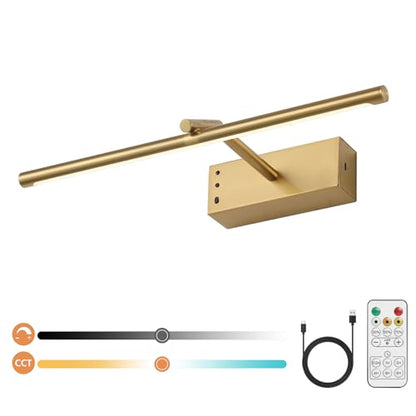 16in Brass Rechargeable Wireless Picture Light - color: Brass