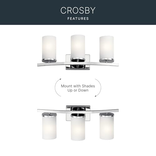 Kichler Crosby 3-Light Bathroom Vanity Light, Chrome - color: Chrome, size: 3 Light, style: Satin Etched Cased Opal Glass