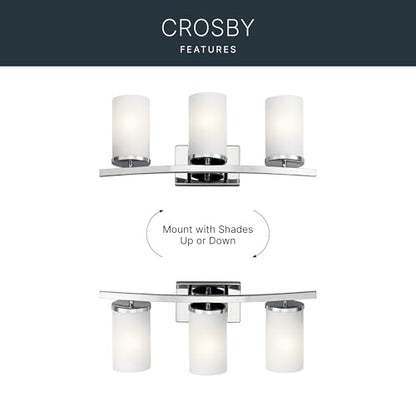 Kichler Crosby 3-Light Bathroom Vanity Light, Chrome - color: Chrome, size: 3 Light, style: Satin Etched Cased Opal Glass