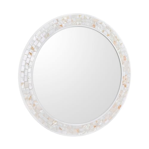 30 Inch Round Wall Mirror with White Frame for Bathroom Bedroom - size: 30"L x 30"W