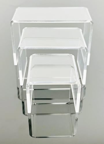 Tiered Acrylic Display Risers – 3pc Set (2", 3", 4") Cube Stands for Crafts, Collectibles & Decor (Clear) - color: Clear