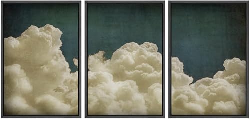 MUDECOR Framed Wall Art Print Set Vintage Cloudscape Dreamy Cotton Clouds Illustrations Modern Art Decorative Colorful Chic for Living Room, Bedroom, Office - 16"x24"x3 Black - color: Ad07-2404-irs25, size: 16"x24"x3 Panels Black