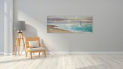 YHSKY ARTS Beach Theme Metal Wall Art - 5 Panels Aluminum Sea Waves Sculpture - color: Beach Wall Art, size: 64x24IN