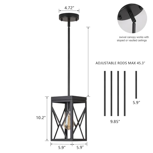 Rustic Farmhouse Metal Pendant Light Fixture One-Light Adjustable Rods Modern Metal Lantern Cage Small Pendant Lighting for Kitchen Island Sink Hallway Bathroom Bar Farmhouse, Black - size: Small 1 pack