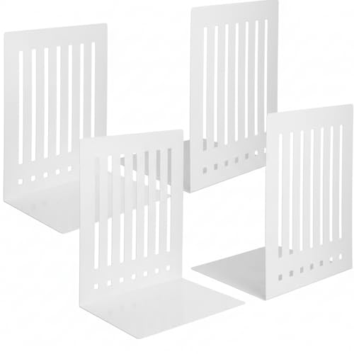 4 Pcs 10 Inch Heavy Duty Bookends Non-Skid Base, White - color: White, size: 10 Inch