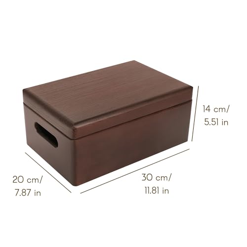 Creative Deco Large Brown Wooden Box Storage with Hinged Lid - color: Brown, size: L | Handles