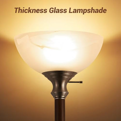 EJIAXIN 72" Wood Torchiere Floor Lamp with Glass Shade Walnut Standing Lamp - color: Walnut