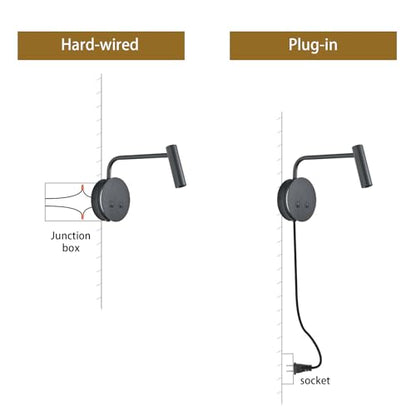 Matte Black Wall Mounted Reading Light, 3000K Flexible Headboard Reading Sconces with On Off Switch Control, Plug in/Hardwired Wall Light Fixtures with Night Light for Bedside Bedroom Bunk - color: Black-1Pack
