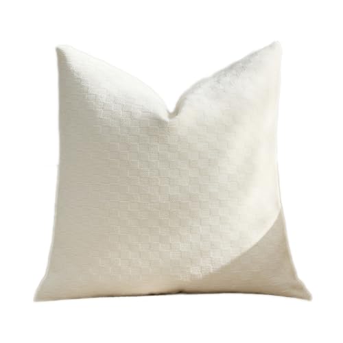 Croker Horse 24x24'' inches Chenille Plaid Throw Pillow Cover – White Textured 3D Geometric Grid Checkered Plaid Pattern, Soft Modern Farmhouse Boho Cushion Case for Sofa Couch Bedroom Living Room - color: White, size: 24" x 24" (Pack of 1)