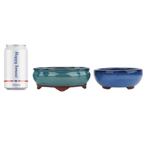 Bonsai Planter 4.9" 5.7" 2pc Small Succulent Glazed Pots + 6 Soft Mesh Drainage Screens - style: Style A&C2