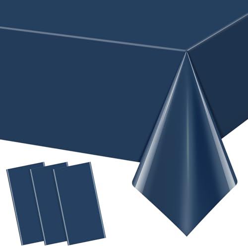 3Pcs Dark Blue Tablecloth,Disposable Plastic Tablecloths,Waterproof Blue Rectangle Table Cover for Graduation Birthdays Independence Day Memorial Day Veterans Day Decorations,54 x 108 Inch - color: Dark Blue, size: 3 Pack