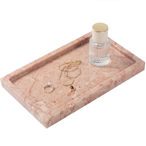 Natural Marble Rectangular Tray 10x6 Inch - Cream Rose Vanity Organizer for Bathroom, Coffee Table & Kitchen - Weighted Base - style: Cream Rose - 1 Pack