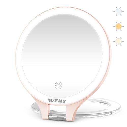 WEILY Magnifying Makeup Mirror 10X/1X, Travel Mirror with Light - color: 451-pink