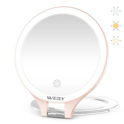WEILY Magnifying Makeup Mirror 10X/1X, Travel Mirror with Light - color: 451-pink