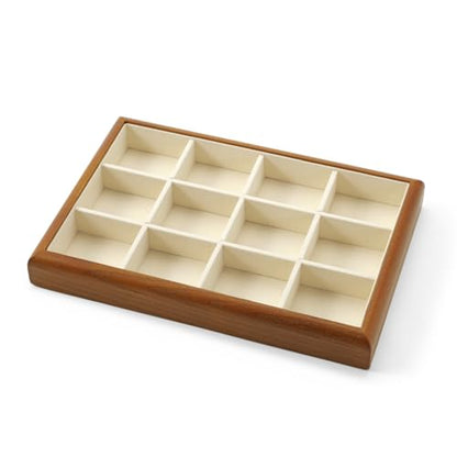 Oirlv Wood 12-Compartment Jewelry Tray - color: Cream, size: 12 grid