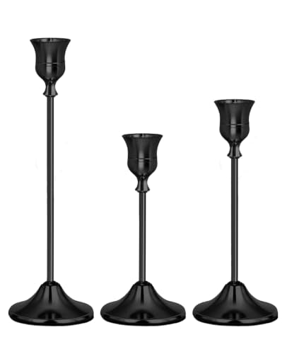 Black Candlestick Holders Set of 3 Weighted Stable Base - color: Black, size: Set of 3