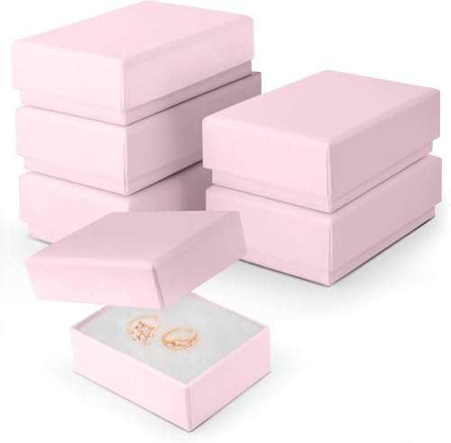 BULK PARADISE 6 Pack Cotton Fill Pink Cardboard Paper Jewelry Box Gift Size 3.08 x 2.28 x 1.1 Inches Perfect for Small Gifts - color: Pink