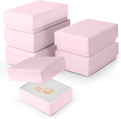 BULK PARADISE 6 Pack Cotton Fill Pink Cardboard Paper Jewelry Box Gift Size 3.08 x 2.28 x 1.1 Inches Perfect for Small Gifts - color: Pink