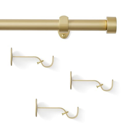 Serena Single Curtain Rod with Contemporary Cap Finial, Soft Gold - 32"W x 142"L - color: Soft Gold, size: 32"W x 142"L