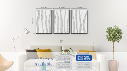 Large Framed Birch Tree Wall Art, Gray Abstract Forest Prints, 20"x28"x3 - color: gray, size: 20" X 28" X 3pcs Framed