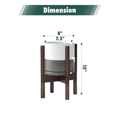D'vine Dev Ceramic Pot with Walnut Wood Stand, White/Grey, 8 in, 55-B-Y-6 - color: White/Grey Pot + Walnut Color Stand, size: 8 Inch