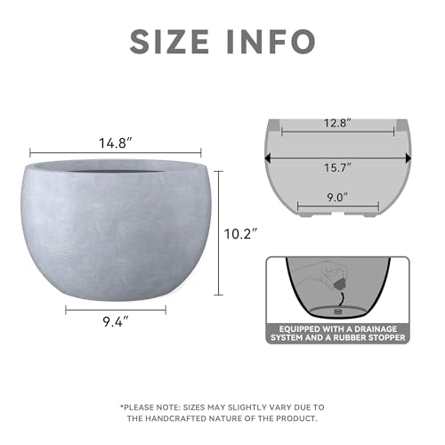 Kante Accent Round Bowl Blue Gray Concrete Planter 15.7" Dia, Outdoor - color: Slate Gray, size: 15.7" d