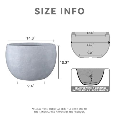 Kante Accent Round Bowl Blue Gray Concrete Planter 15.7" Dia, Outdoor - color: Slate Gray, size: 15.7" d