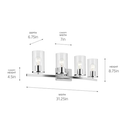 Kichler Crosby 4-Light Bathroom Vanity Light, Chrome - color: Chrome, size: 4 Light, style: Clear Glass