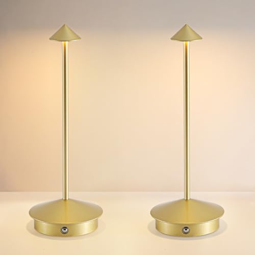 EJQ 2 Pack LED Rechargeable Cordless Table Lamps,Portable Outdoor 5000mAh Battery Operated Table Light Touch Control 3 Color Dimmable for Patio/Cofee/Restaurant/Camping/Dining/Bedroom-Gold - color: jinse