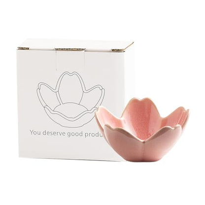 Flower Ceramic Jewelry Dish, Floral Ring Holder Tray - color: pink