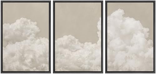 MUDECOR Framed Wall Art Print Set Serene Sky Filled with Fluffy Clouds Illustrations Modern Art Decorative Colorful Chic for Living Room, Bedroom, Office - 16"x24"x3 Black - color: Ad07-2404-yuk30, size: 16"x24"x3 Panels Black