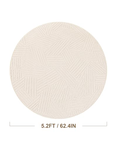 Carvapet 5.2ft Round Rug Beige Washable High Low Pile Carpet - color: Yarn Beige, size: 5.2' Round