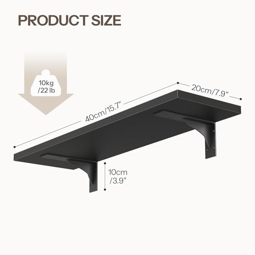 HOOBRO Floating Shelves for Wall, 15.7" Wall Mounted Shelves Set of 2 - color: Black, size: 15.7 Inches