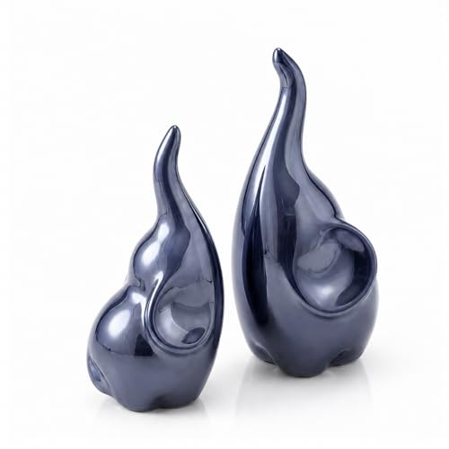 Elephant Decor Ceramic Elephant Statue Home Decor, Pair of Elephant Figurines for Living Room Bookshelf TV Stand Decor, Aesthetic Animal Sculptures Table Centerpiece, Housewarming Gifts (Blue) - color: Blue