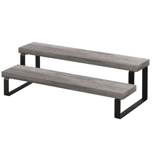 YINMIT Wooden Display Riser Stand, Tiered Perfume and Cologne Organizer Stand, 2 Tier Spice Rack Organizer, Rustic Display Shelf for Candles (2 Tier,Grey) - color: 2 Tier,1 Pack,Grey