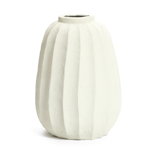 LuxenHome Floor Flower Vase,23'' Off White Rustic Ceramic Vase,Modern Large Vase for Living Room Decor,Round Pottery Home Décor Accents,Big Vases Room Home Decor