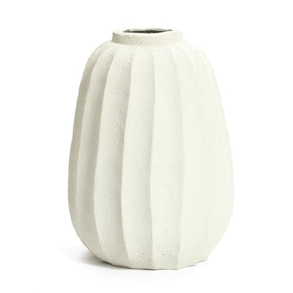 LuxenHome Floor Flower Vase,23'' Off White Rustic Ceramic Vase,Modern Large Vase for Living Room Decor,Round Pottery Home Décor Accents,Big Vases Room Home Decor