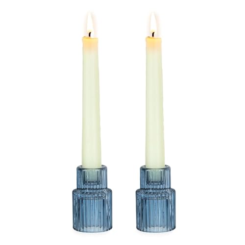 Hewory Glass Candlestick Holders Bulk, 2 PCS Blue Taper Candle Holders - color: Blue, size: 2PCS