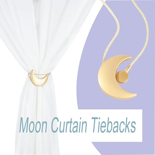 Magnetic Curtain Tiebacks Alloy Moon Curtain Holdbacks Silver/Gold Curtain Tie Backs Curtain Clips Ropes -Set of 2 - color: Gold