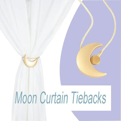 Magnetic Curtain Tiebacks Alloy Moon Curtain Holdbacks Silver/Gold Curtain Tie Backs Curtain Clips Ropes -Set of 2 - color: Gold