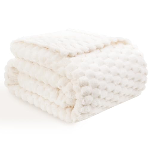 Vessia Flannel Fleece Twin Blanket, 3D Jacquard Cream Fuzzy and Warm Blanket for Couch, Sofa, Bed, 300GSM Super Soft Touch Cozy Home Decor for All Seasons (60x80 inches) - color: Cream, size: 60x80inch