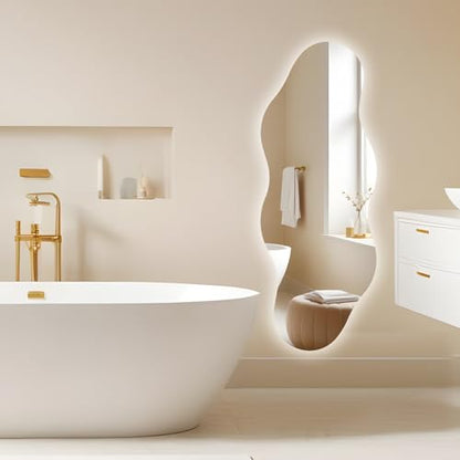 QDSSDECO 63" x 24" Wavy Full-Length Mirror with Stand, Frameless - color: Led Cloud-2