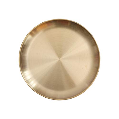 Round Brass Tray,Small Gold Decorative Tray Metal Storage Organizer Tray for Modern Home,Matte Brass Finish (23cm/9.1inch) - size: 9"