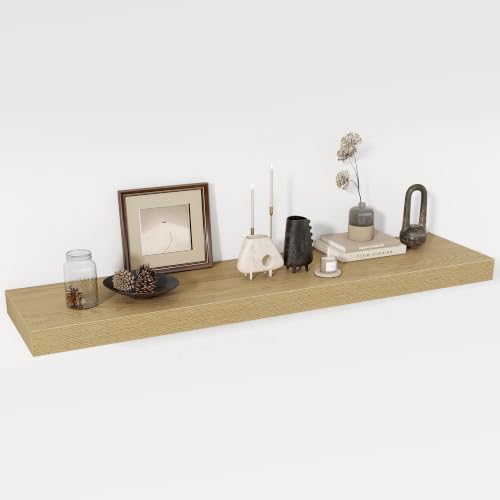 Acovy 48 Inch Floating Shelves, 12" Deep Floating Shelf Wall Mounted, 48" Wall Shelves, Rustic Deep Bookshelf, Extra Deeper & Thicker Display Shelves for Bedroom, Living Room, Set of 1 - color: Oak, size: 12"Wx48"L-1pc