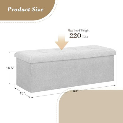 Athena Collection 43" Storage Ottoman Bench Folding Bench with 130L Hidden Storage, Large End of Bed Bench Linen Foot Rest Stool Chest with Flipping Lid for Living Room, Bedroom, Entryway, Light Gray - color: Light Gray, style: 43" Linen