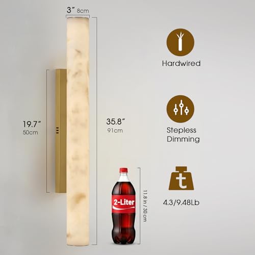 36" Alabaster Wall Sconce, Large Brass Linear Sconce, Modern Bathroom Vanity Light, 3000K Dimmable Faux Alabaster Sconces, Durable Indoor Wall Lamp for Bedroom Living Room, Entryway, Stairs (1 Pack) - color: Gold-36in-1pcs