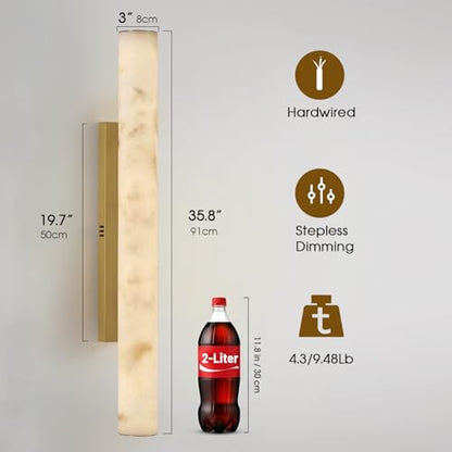 Artisan Alabaster Wall Sconces Set of 2, 36in Long Brass Linear Sconce, Faux Alabaster Bathroom Vanity Lights, 3000K Dimmable Gold Modern Wall Light for Bedroom, Living Room, Hallway, Stairs - color: Gold-36in-2Pcs