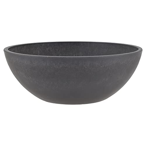 PSW Pot Collection M25DC 10-inch Plastic/Stone/Wood Composite Low Bowl Planter – No Drainage Hole (Drillable), Shallow Indoor/Outer Pot for Succulents, Bonsai, Fairy Gardens, Herbs, Dark Charcoal - color: Dark Charcoal, size: 10 Inch